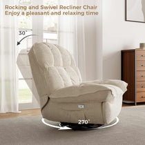 Grayson Power Recliner Chair, Beige Fabric, Rocking Swivel, Living Room Relaxation, Enjoy a Pleasant and Relaxing Time.