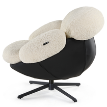 Cara Modern Swivel Lounge Chair With White Lamb Velvet Upholstery, Black Leather Base, Eureka Ergonomic.