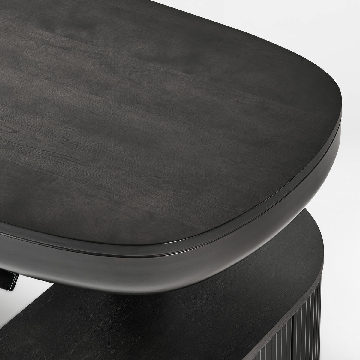 Eureka Ergonomic Opal executive fluted  standing desk Black Display of the desktop wood grain texture