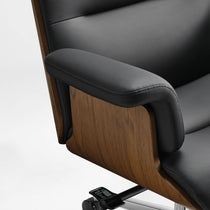 Mathias Marcel, High Back Office Chair Wood and Leather Armrest Detail