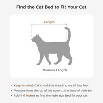 Eureka Ergonomic Diagram showing how to measure a cat's length from nose to tail base for Peek-a-Boo Cat Bed sizing.