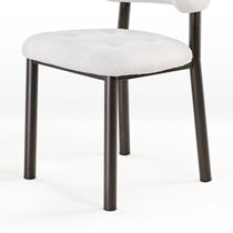 Nibbles Dining Chair Detail: White Geometric Fabric Seat and Back, Dark Legs.