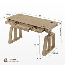Ark El Executive Standing Desk With Dimensions: 60 Top, Adjustable Height, and Oak Veneer Finish.