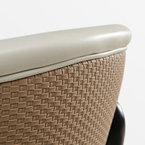 Off-White Leather Cedar Dining Chair Woven Back Detail.