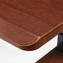 Ark Lite Standing Desk Close-Up of Woodgrain Finish, Beveled Edge, Durable Surface.