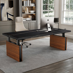 Eureka Ergonomic Zen Pro Standing Desk in a Modern Home Office Setting With Black Stone Desktop.