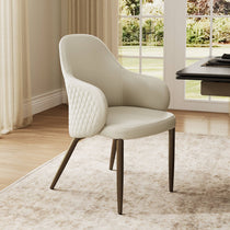 Acalay Beige Upholstered Dining Armchair With Diamond Stitching, Wooden Legs, Perfect for a Modern Dining Space.