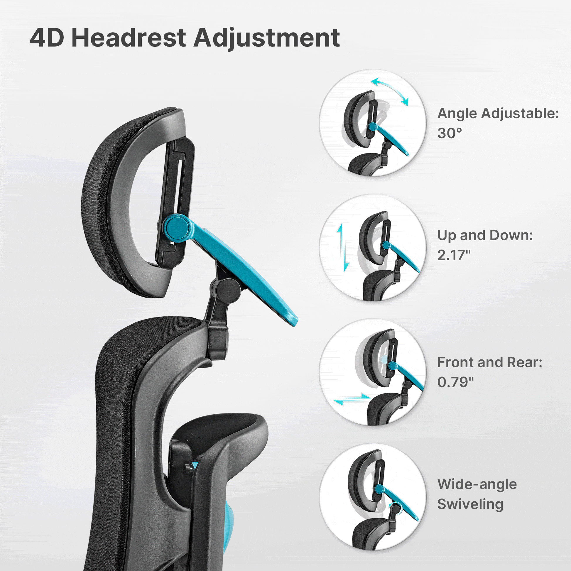 4D Headrest Adjustment, Blue, fabric