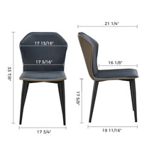 Elysian Blue Dining Chair Dimensions: Blue Pu Leather, White Stitching, Black Metal Legs. Modern Dining Furniture.