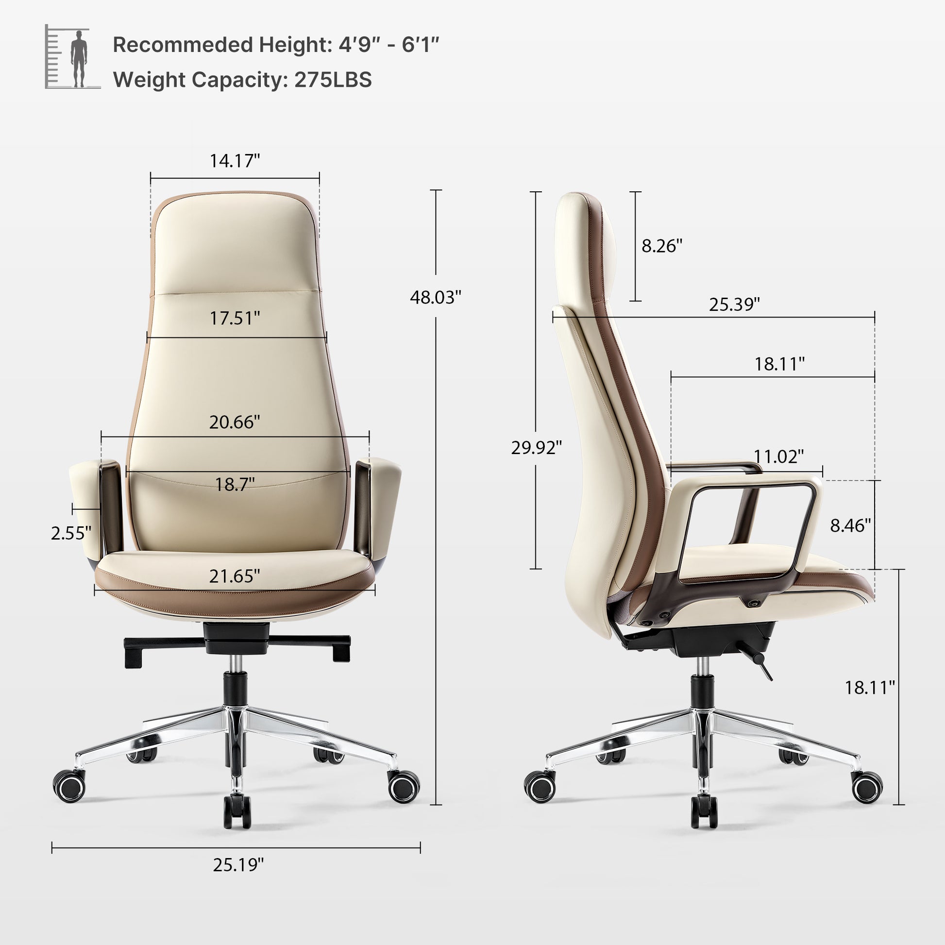 Serene Alto Executive Office Chair Product Dimensions
