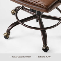Regal Pu Leather Office Chair Base Detail, Brown Metal Frame With Bronze Accents, Safe and Sturdy, 4-Class Gas Lift.
