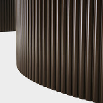Dark Brown, Ribbed Coffee Table Base Detail. Part of a Modern 43 Birch Veneer Coffee Table Set.