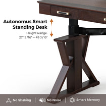 Ark Sws Pro Executive Standing Desk With Adjustable Height, Dark Wood, and Smart Features.