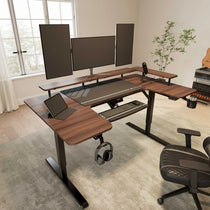 Eureka Ergonomic U-Shaped Standing Desk With Accessories, Dark Wood Finish for Ergonomic Workspace.