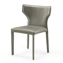 Majestic Gray Leather Dining Chair With Whale-Tail Backrest. Modern Dining Chair With Gray Leather.