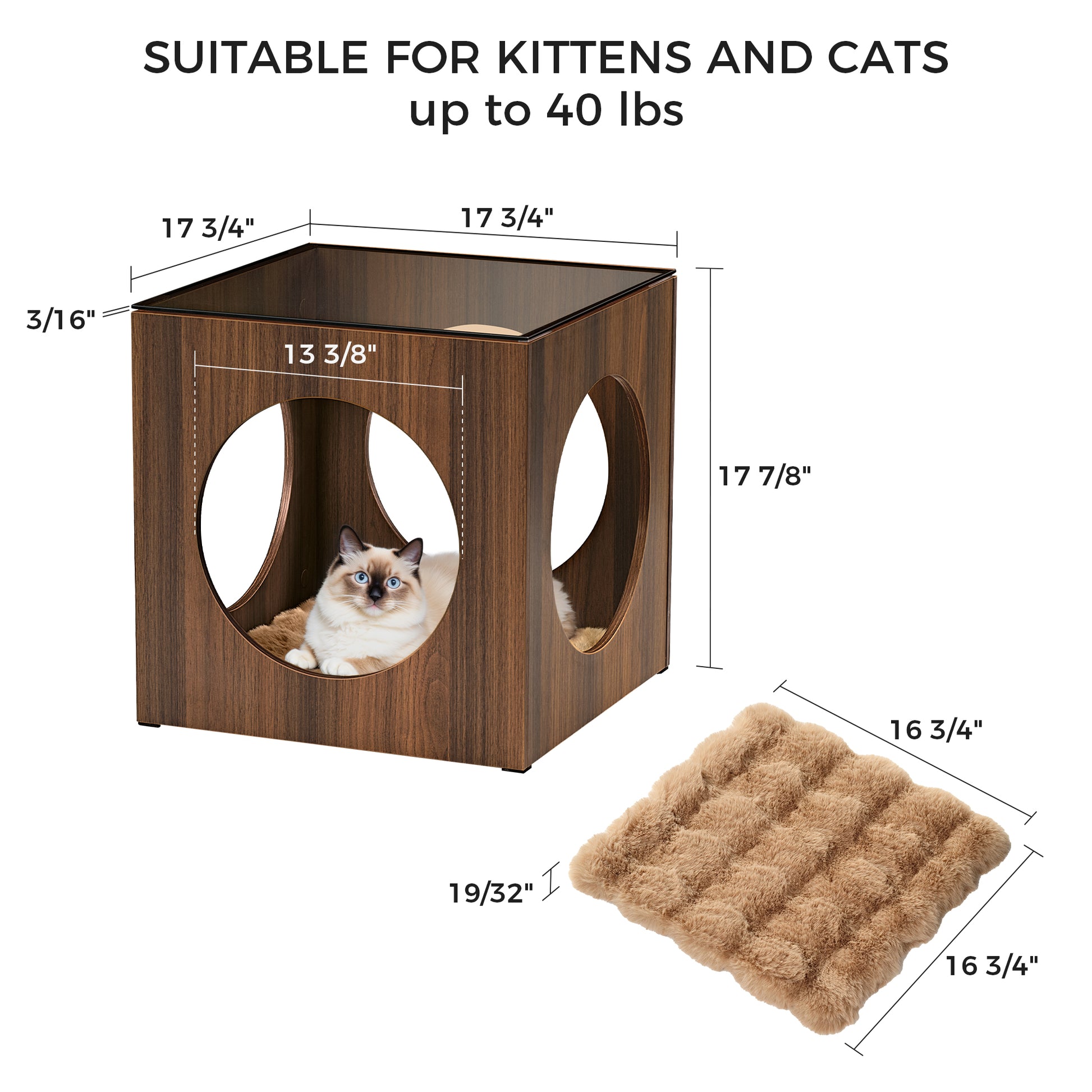 17.72" Peek-a-Boo Cat Bed Side Table Product Dimensions