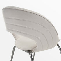 Shanean Velvet Dining Chair, Off-White Velvet Backrest With Curved Design and Metal Legs.