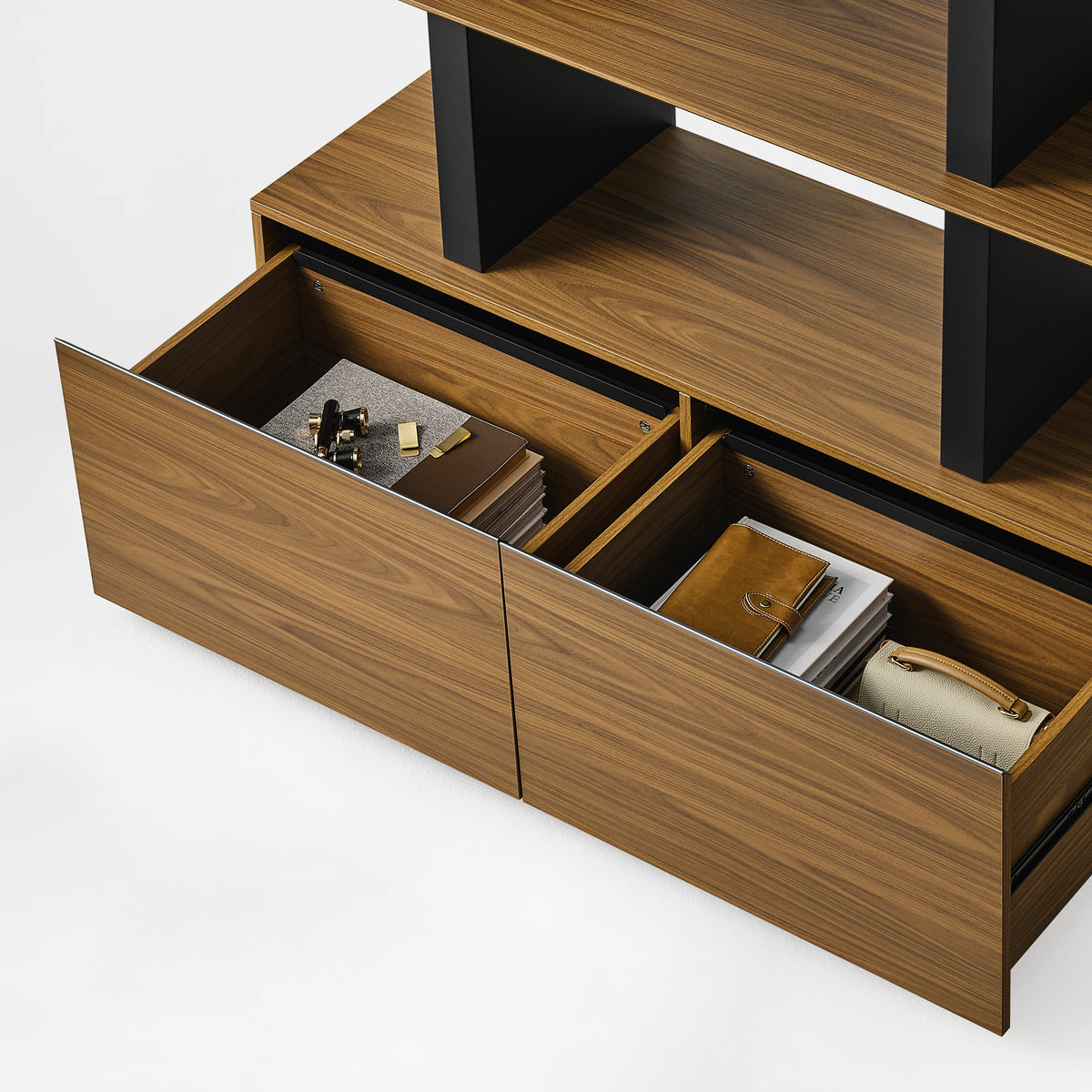 Eureka Ergonomic Ark 78 inch walnut bookshelf with two spacious drawers for concealed storage