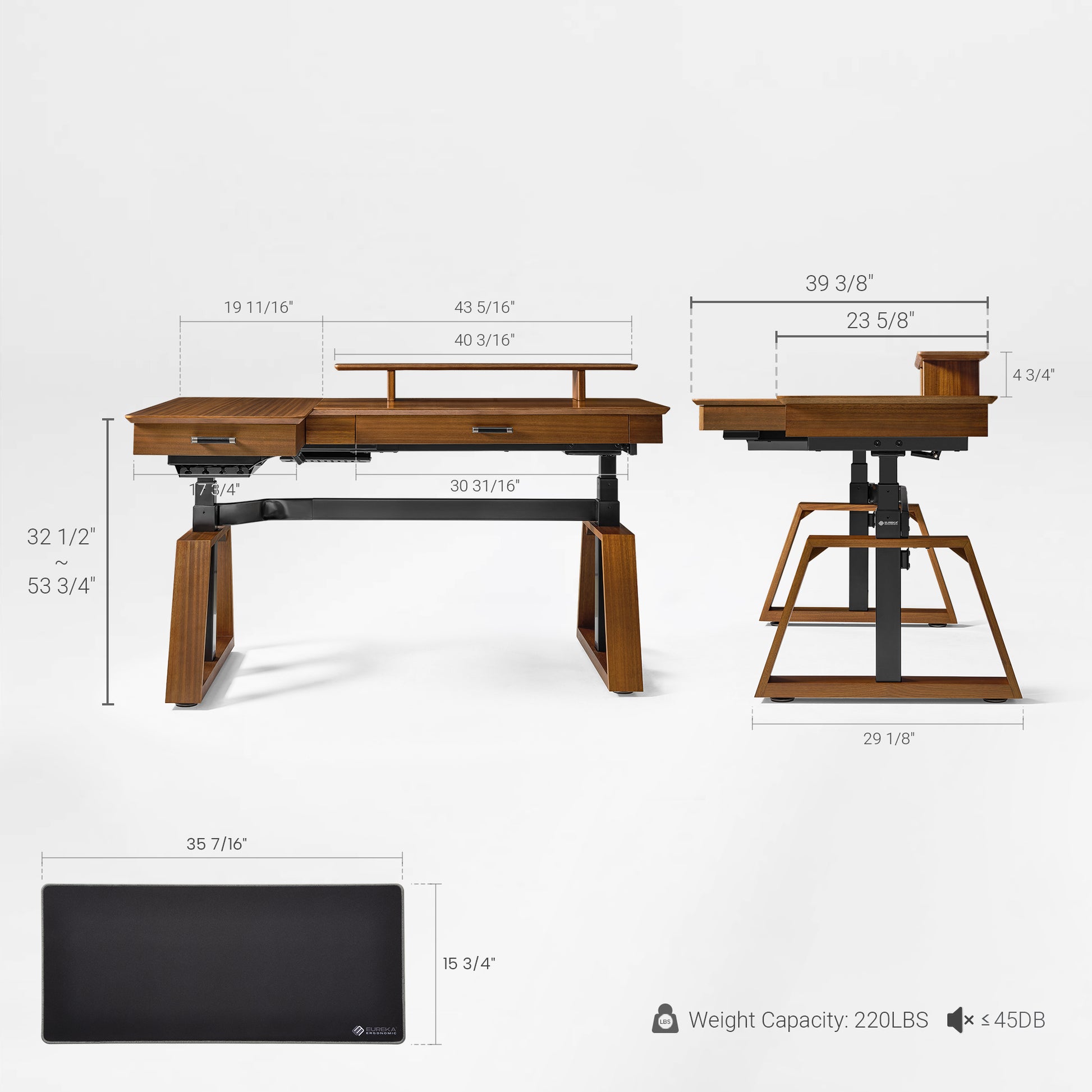 Eureka Ergonomic Ark Pro desk size diagram