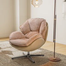 Norman Chenille Swivel Lounge Chair in Tan Chenille With Chrome Base, Ergonomic Design for Living Room Comfort.