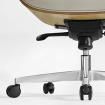 Eureka Ergonomic Mathias executive chair base: silver 5-star base, black casters, adjustment lever, wood veneer, Napa leather seat.