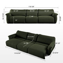 Vero Power Sleeper Sofa in Olive Green With Dimensions: 118 1/8 Width, Modular Design.
