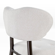 Nibbles Upholstered Dining Chair Detail: White Geometric Fabric Backrest, Dark Legs. Modern Dining Room Seating.