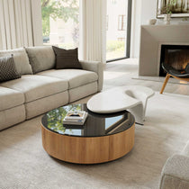 Round Coffee Table Set With White Side Table. Modern Living Room Furniture for Sale.
