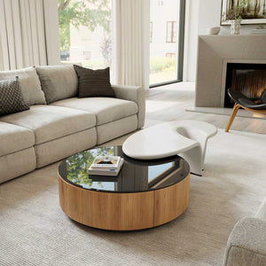 Eureka Ergonomic Living Room with White & Black Round & Special-shaped Coffee Table with Side Table Set, White & Black