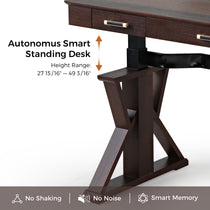 Ark Sws Pro Executive Standing Desk With Adjustable Height and Smart Features, Dark Brown Wood Finish.