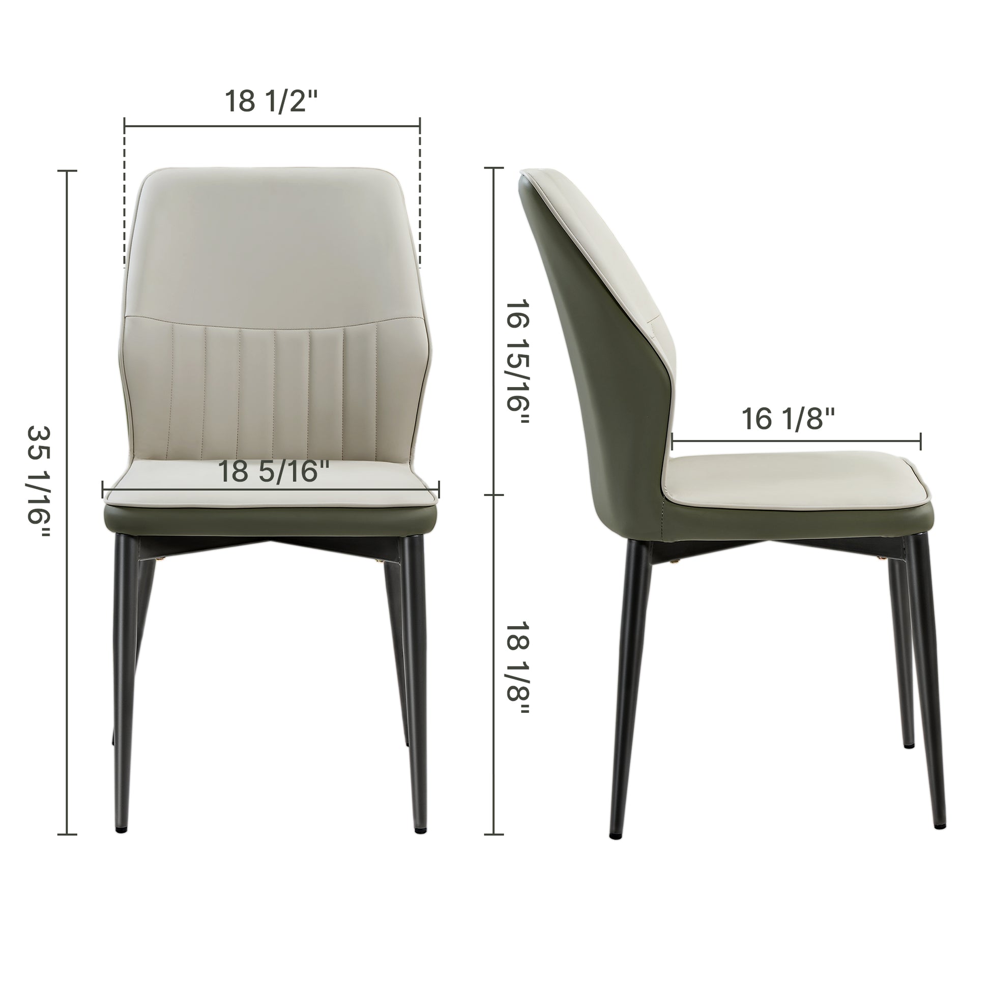 Modern Minimalist Two-tone Dining Chair Set of 2 Product Dimensions