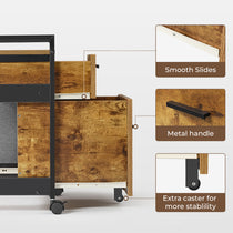 Rolling File Cabinet Detail: Smooth Slides, Metal Handle, Extra Caster for Stability.