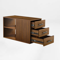 Zen Pro Executive Desk Wooden Cabinet With Drawers, Brown Wood Grain Finish for Office Storage.