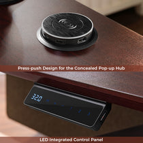 Eureka Ark Es Standing Desk With Integrated Pop-Up Hub and Led Control Panel, Mahogany Veneer Top, Modern Office Furniture.