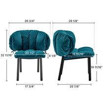 Rlesana Teal Velvet Dining Chair With Measurements. Luxurious Dining Room Furniture Detail.