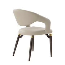 Chantilly Leather Dining Chair, Cream Faux Leather With Gold Accents and Dark Brown Legs. Modern Dining Chair.