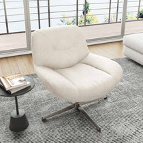Eureka Ergonomic Henry Swivel Lounge Chair in Off-White Chenille, Modern Design With 360° Rotation, Metal Base.