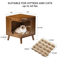 Multi-Functional Cat Bed Side Table With Dimensions, Suitable for Kittens and Cats, Wooden Cat Furniture With Plush Cushion.