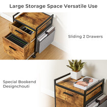Rustic Brown Rolling File Cabinet With Drawer, Black Metal Frame, Versatile Storage, Home Office.