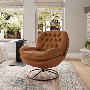 Eureka Ergonomic Swivel Lounge Chair & Footstool Tufted Back Armchair-Brown/Chair (only)
