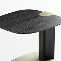 Modern Side Table With Dark Wood Top and Gold Accent, Luxury Living Room Furniture.