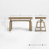 Ark El Executive Standing Desk With Dimensions: 60 Top, Adjustable Height, and Oak Veneer Finish.