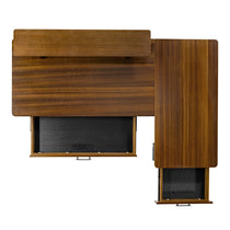 Eureka Ergonomic Ark Pro L-Shaped Standing Desk in walnut finish with drawers.