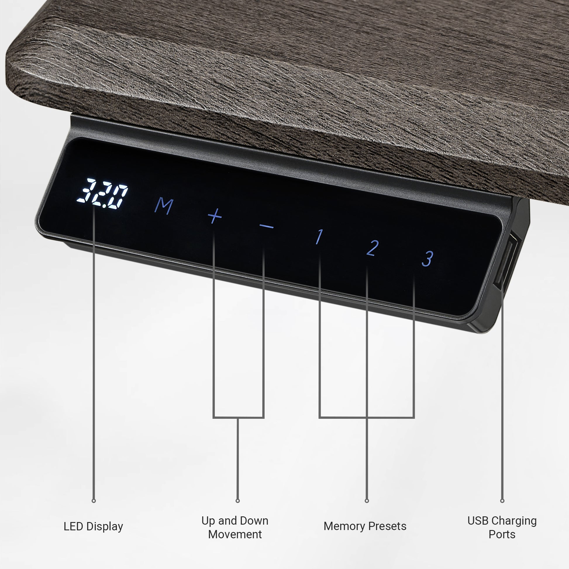 The standing desk is equppied with one-touch height control panel, easy for operation.
