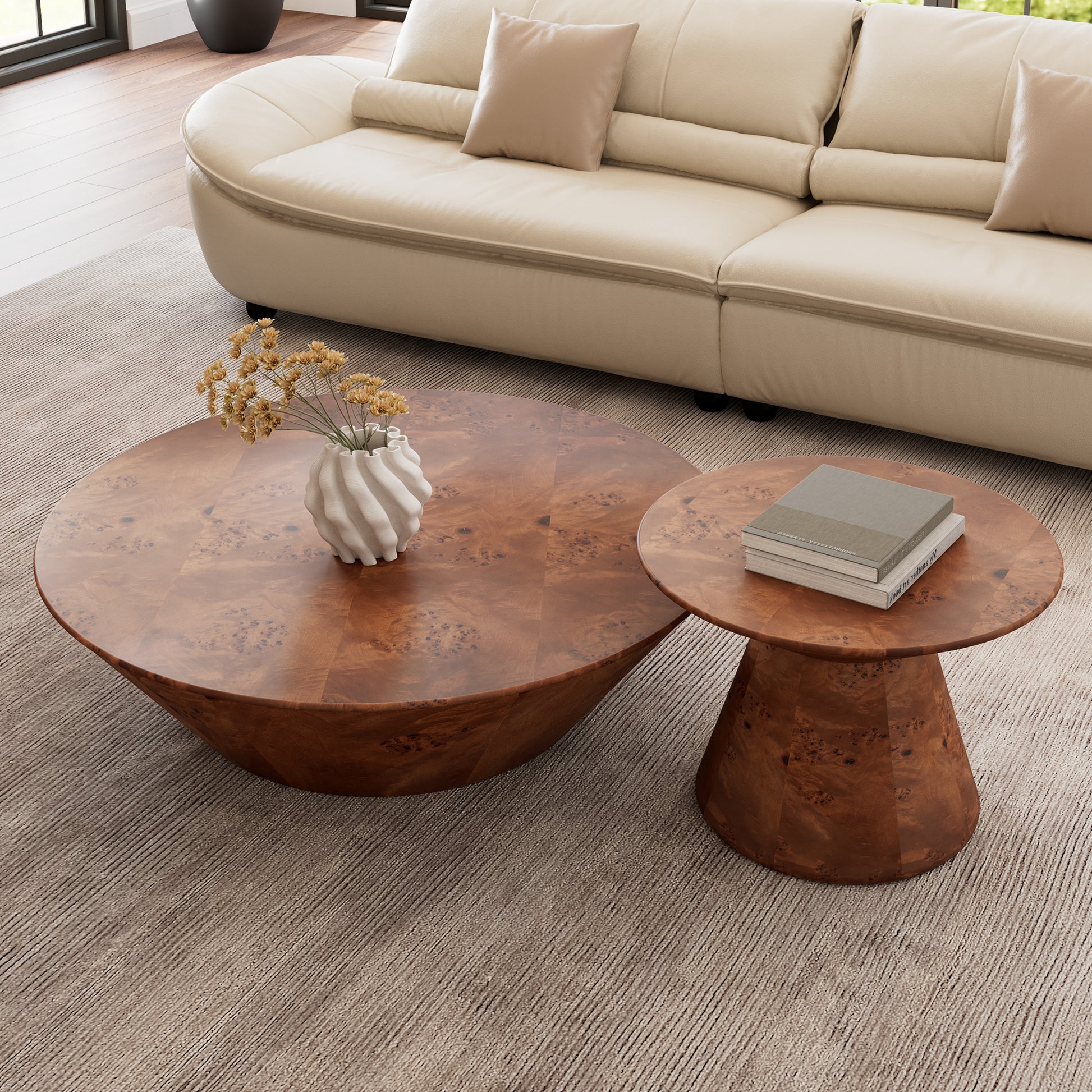 Eureka Ergonomic living room with Brown Round Coffee Table Set of 2