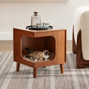 15.94" Solid Wood Cat Bed & Side Table