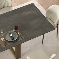 Black Savoy Extendable Dining Table With Cream Chairs and Table Setting, Modern Dining Room Furniture.