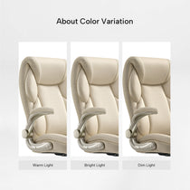 Eureka Ergonomic Galene cream faux leather office chair color variations in warm, bright, and dim light.