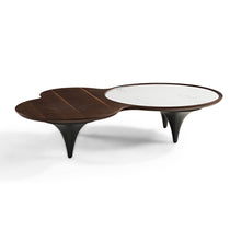Modern Irregular Walnut Coffee Table With White Marble Top, a Stylish Centerpiece.