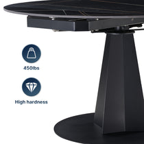 Amelia Round Extending Dining Table, Black Granite Top, 450Lbs Capacity, High Hardness, Modern Design.